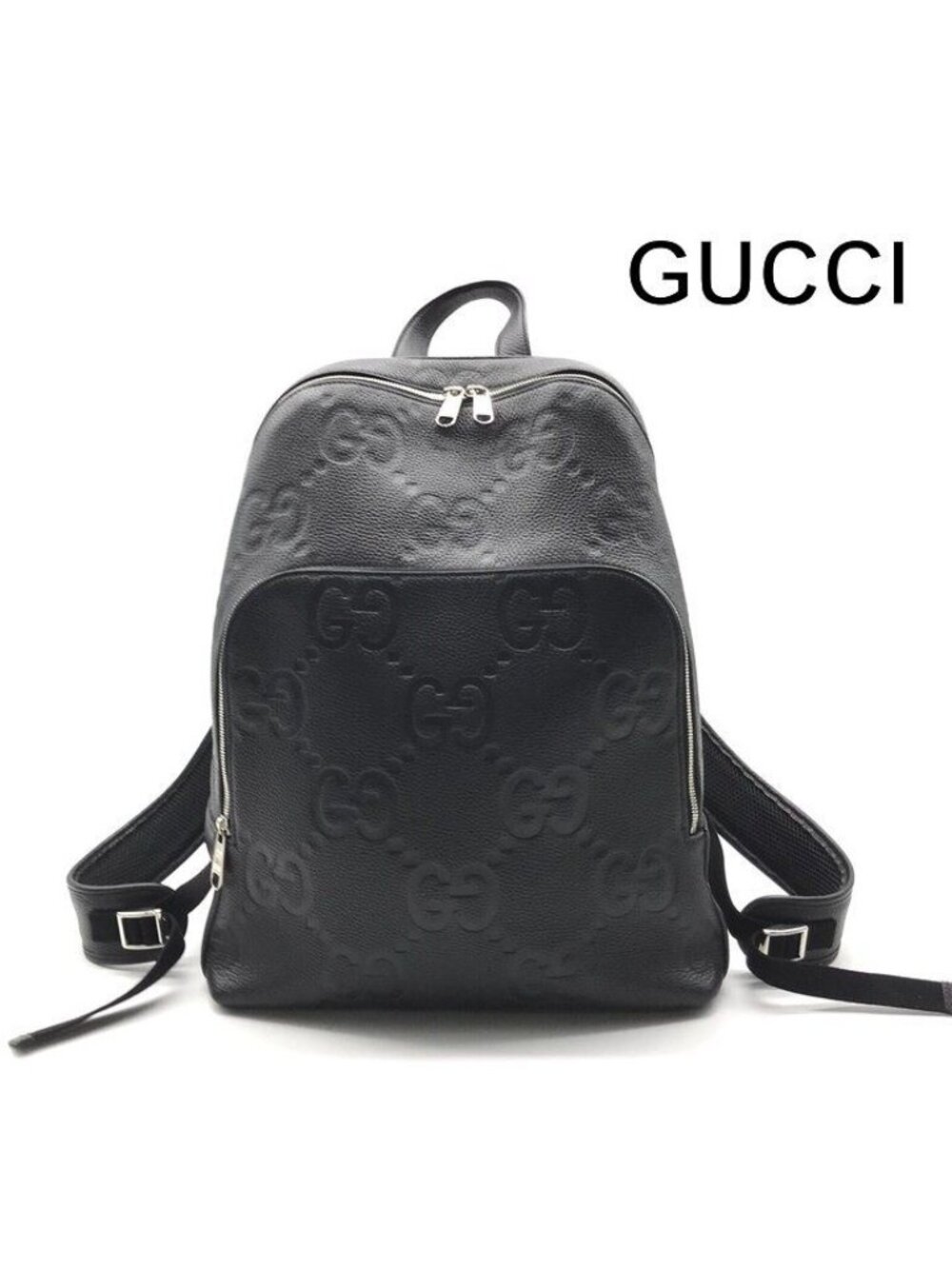 Gucci Jumbo GG Leather Backpack Pack Black